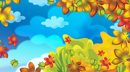 Fototapeta na wymiar cartoon autumn nature background with space for text - illustration for children