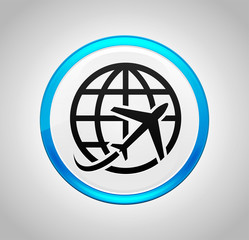 Plane world icon round blue push button
