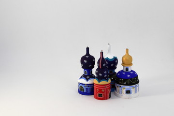 Set of wood painted cupola tower toy, orthodox towers toy, mausoleum toy, souvenir russian style...