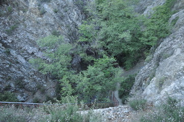 Fototapeta na wymiar The beautiful millomeris waterfalls in the forest in Cyprus