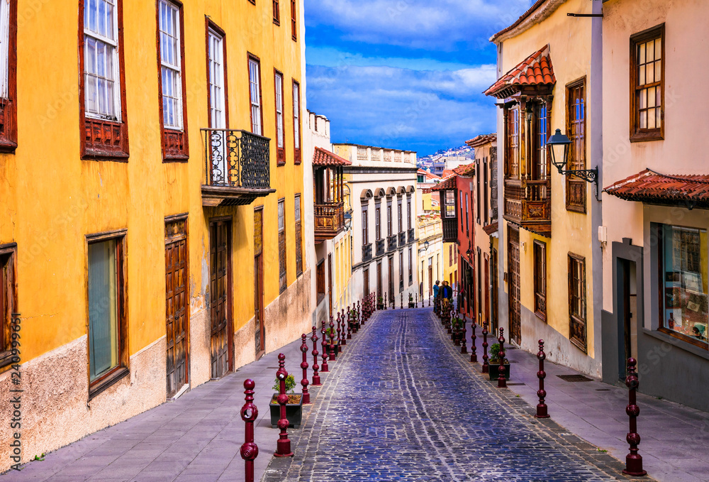 Wall mural landmarks of tenerife - traditional colorful town la orotava. canaray islands of spain