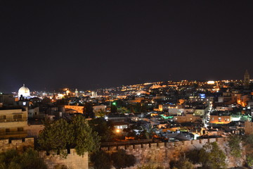 Fototapeta na wymiar Damascus Gate entrance at Old City Jerusalem Palestine Israel at night with lights during Ramadan