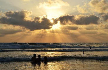 Fototapeta na wymiar Sunset at Haifa Hof haCarmel, Carmel Beach, Dado, Mediterranean Sea in Israel