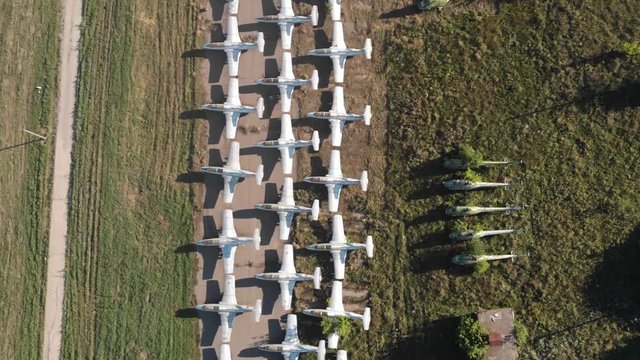 Airplanes At Abandoned Airport From Aerial View