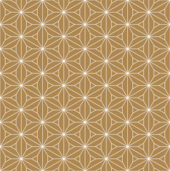Seamless pattern based on Japanese ornament Kumiko.Gold background color.White pattern layer.