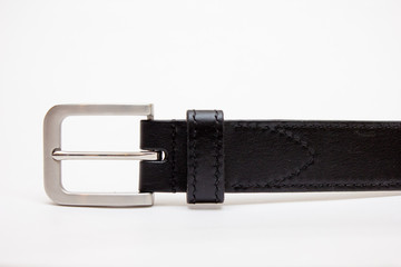 black leather belt isolated on white background