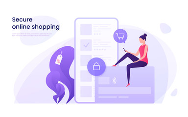 Fototapeta premium Secure online shopping, protected payments using credit card con