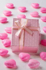 Pink heart and box. Valentine's Day.