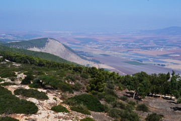Mount Gilboa, where king Saul fell, view from mountain top to the valley of Israel in fall time
