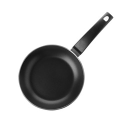 Modern clean frying pan isolated on white, top view