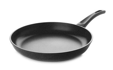 Modern clean frying pan isolated on white