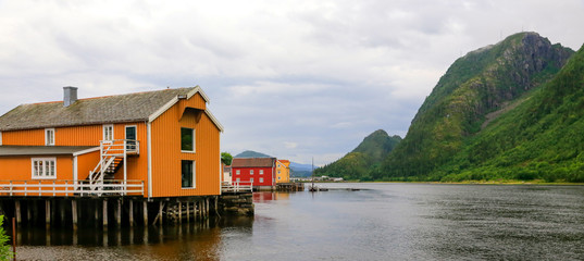 Sea house by the river Wefsna in the town Mosjøen in Nordland county