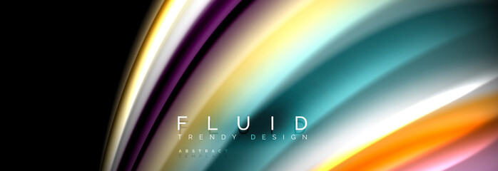 Abstract liquid colorful banner. Trendy wavy dynamic design. Fluid color shapes.
