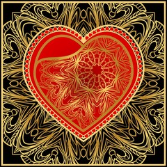 Invitation card with heart and floral ornament. Happy Valentines Day Background. Vector illustration.