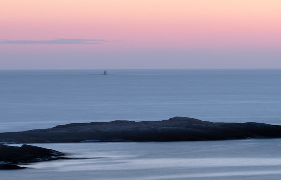 Navigation mark after sunset, Bohuslän, Sweden.
