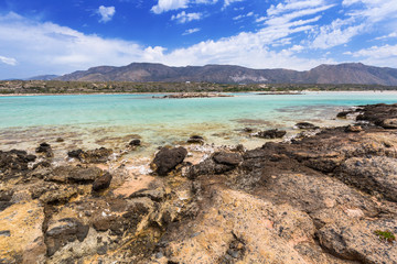 Elafonissi beach with pink sand on Crete, Greece