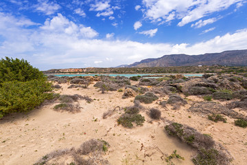 Elafonissi beach with pink sand on Crete, Greece