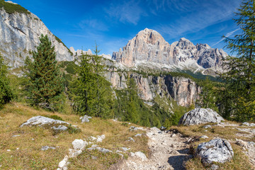 Hiking around the Cinque Torri in the Dolomites of Northern Italy, Europe