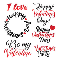 Happy Valentines Day Lettering Background Greeting Card Set