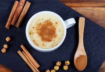 Boza or Bosa, traditional Turkish drink with roasted chickpea -