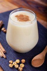 Boza or Bosa, traditional Turkish drink with roasted chickpea -