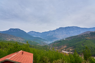 Fototapeta na wymiar Mountains near Alanya, Turkey under a cloudy sky. 