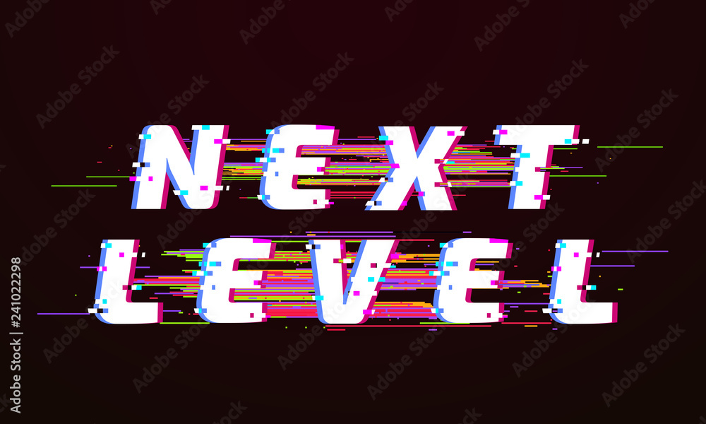 Poster glitch font. next level distorted tv glitched script screen vector illustration