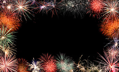 Red fireworks frame with black copy space