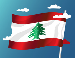 Lebanon waving vector flag with clouds on sky background