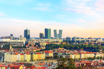 Naklejka premium Old houses and new towers of Prague