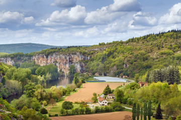Fototapeta na wymiar Landscape with Lot river, France