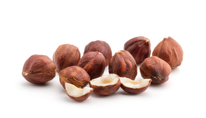 Hazelnuts isolated on the white background