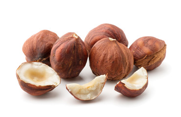 Hazelnuts isolated on the white background