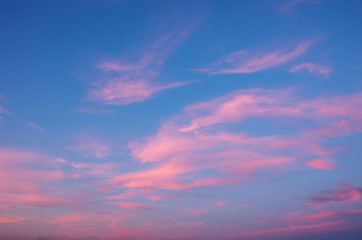Naklejka na ściany i meble Sunset sky with pink clouds