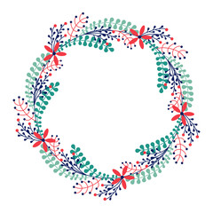 Easter and Spring festive wreath flat design icon isolated on white background. Natural holiday wreath decorated with plants, flowers and different botanical elements.