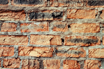 The view is an old brick wall. The texture of the brick has a vintage style