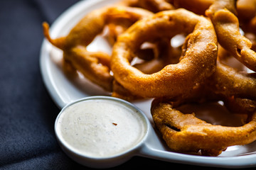 Onion rings on a table