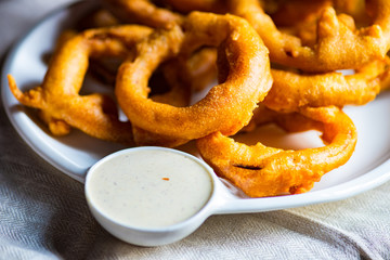 Onion rings on a table