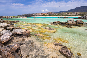 Elafonissi beach with pink sand on Crete, Greece