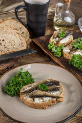 Sandwich with sprats.