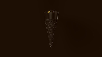 Black Ice Cream with Black Cone and  Gold Chocolate Chips 3d illustration 3d render