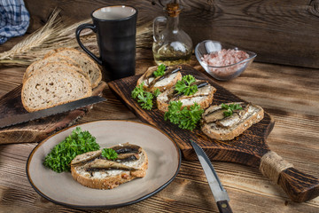Sandwich with sprats.
