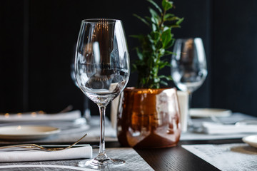 Empty glasses set in restaurant