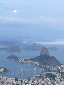 Sugarloaf Mountain and the moon Rio de Janeiro Brazil