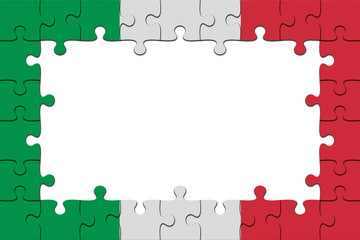 Frame of Italy Flag Jigsaw Puzzle Pieces With Copy Space, 3d illustration background