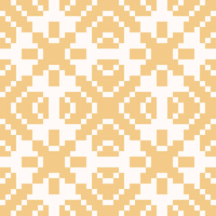 Vector geometric traditional folk ornament. Yellow and white seamless pattern