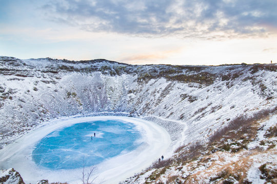 Kerid crater in Iceland at sunset