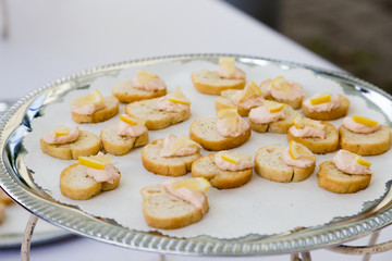 wedding canapes on silver dish