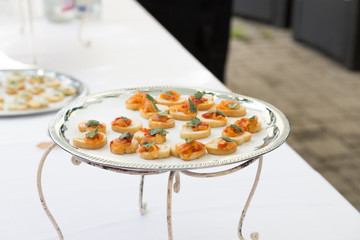 wedding canapes on silver dish