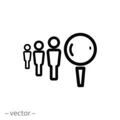 People and magnifier concept, icon, linear sign vector illustration of Eps10